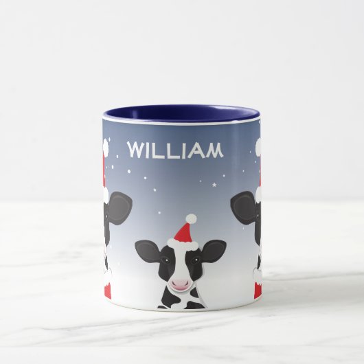 Kuh Santa Blue Name Farm Weihnachten Tasse (Zentrum)