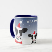 Kuh Santa Blue Name Farm Weihnachten Tasse (Vorderseite Links)
