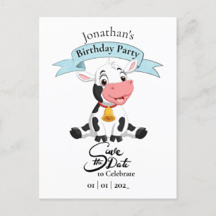 Kuh Save the Date Happy Birthday Boy Postcard Postkarte