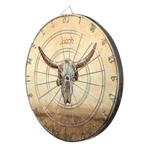 Kuh Schädel Braun Western Land Rustikaler Stil Dartscheibe (Vorderseite rechts)