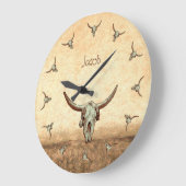 Kuh Schädel Braun Western Land Rustikaler Stil Große Wanduhr (Winkel)