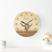 Kuh Schädel Braun Western Land Rustikaler Stil Große Wanduhr (Zuhause)