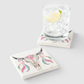 Kuh-Schädel mit Traumfängern Steinuntersetzer (Seitenansicht)