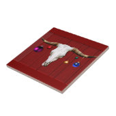 Kuh Schädel mit Weihnachtsschmuck auf Rotbarn Fliese (Seite)