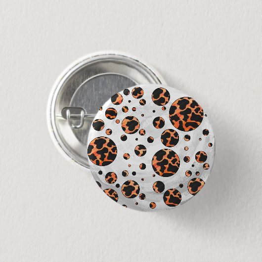 Kuh Schwarz und Orange Polka Dot Print Button (Vorne & Hinten)