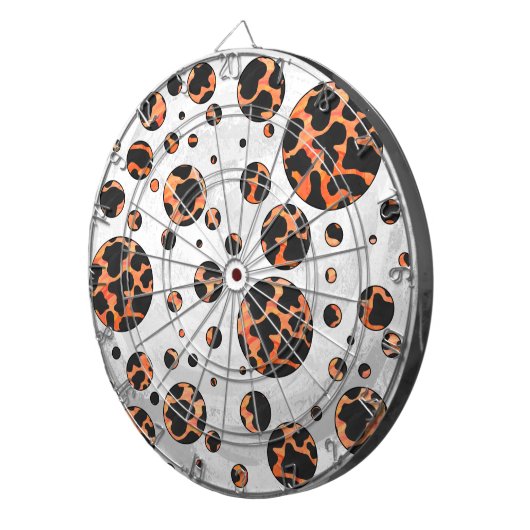 Kuh Schwarz und Orange Polka Dot Print Dartscheibe (Vorderseite rechts)