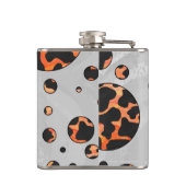 Kuh Schwarz und Orange Polka Dot Print Flachmann (Rückseite)