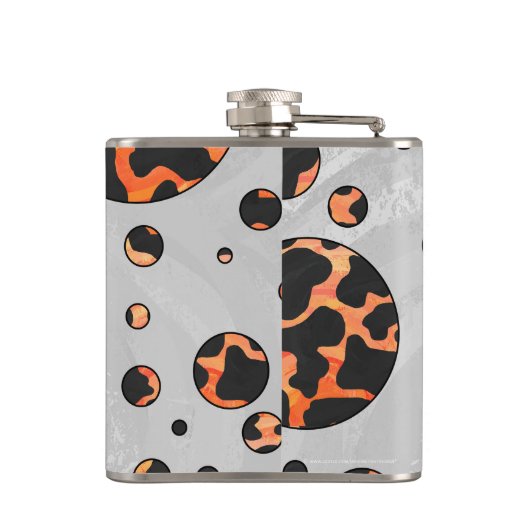 Kuh Schwarz und Orange Polka Dot Print Flachmann (Rückseite)