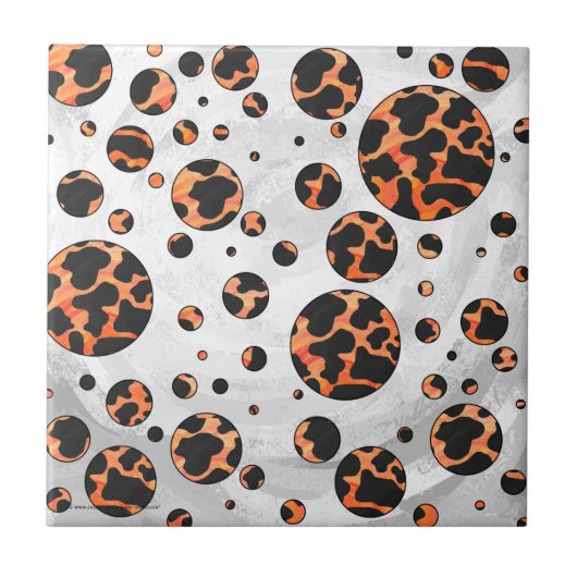 Kuh Schwarz und Orange Polka Dot Print Fliese (Vorderseite)