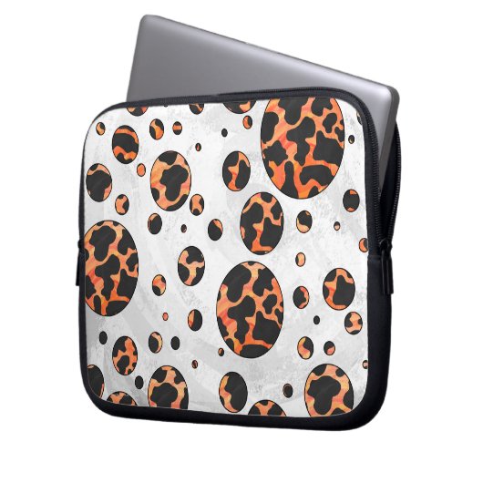 Kuh Schwarz und Orange Polka Dot Print Laptopschutzhülle (Vorderseite Links)