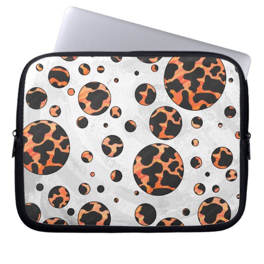 Kuh Schwarz und Orange Polka Dot Print Laptopschutzhülle (Vorderseite)