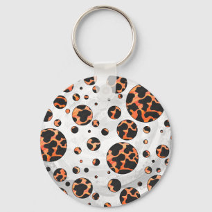 Kuh Schwarz und Orange Polka Dot Print Schlüsselanhänger
