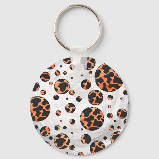 Kuh Schwarz und Orange Polka Dot Print Schlüsselanhänger (Vorderseite)