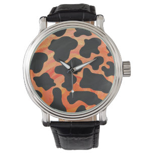 Kuh Schwarz und Orange Print Armbanduhr
