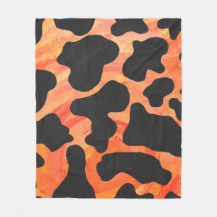 Kuh Schwarz und Orange Print Fleecedecke