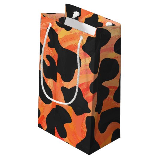Kuh Schwarz und Orange Print Kleine Geschenktüte (Rückseite Schrägansicht)
