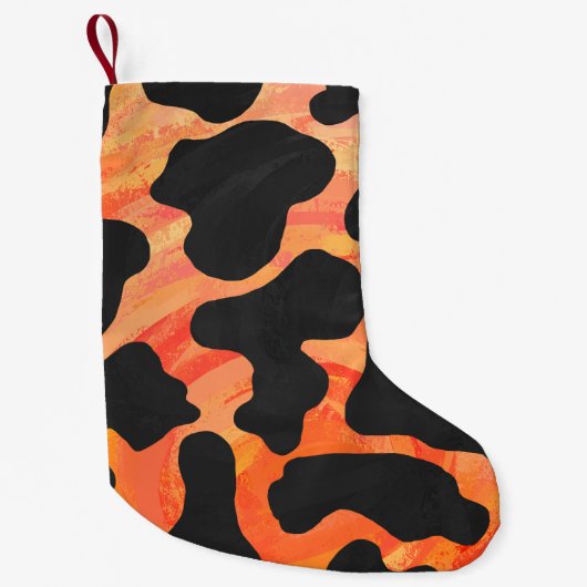 Kuh Schwarz und Orange Print Kleiner Weihnachtsstrumpf (Vorderseite)