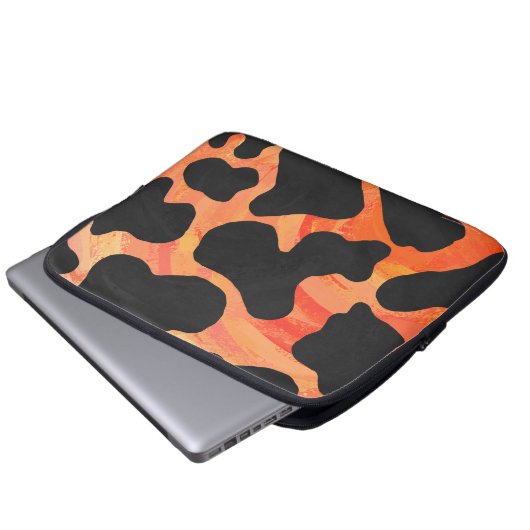 Kuh Schwarz und Orange Print Laptopschutzhülle (Vorne Knopf)