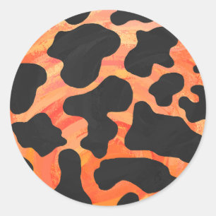 Kuh Schwarz und Orange Print Runder Aufkleber
