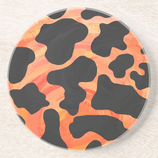 Kuh Schwarz und Orange Print Sandstein Untersetzer (Vorne)