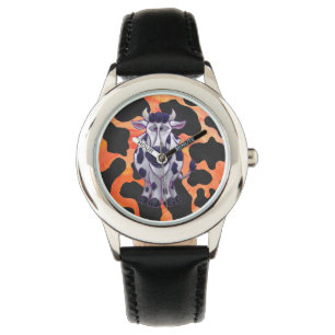 Kuh Schwarz und Orange Wild Me Armbanduhr