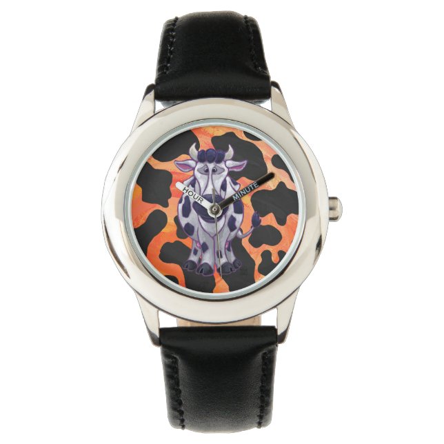 Kuh Schwarz und Orange Wild Me Armbanduhr (Vorderseite)