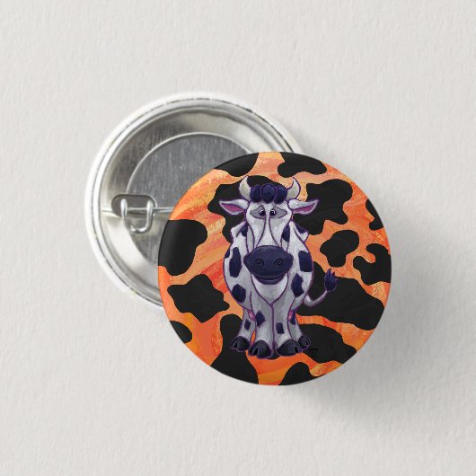 Kuh Schwarz und Orange Wild Me Button (Vorne & Hinten)