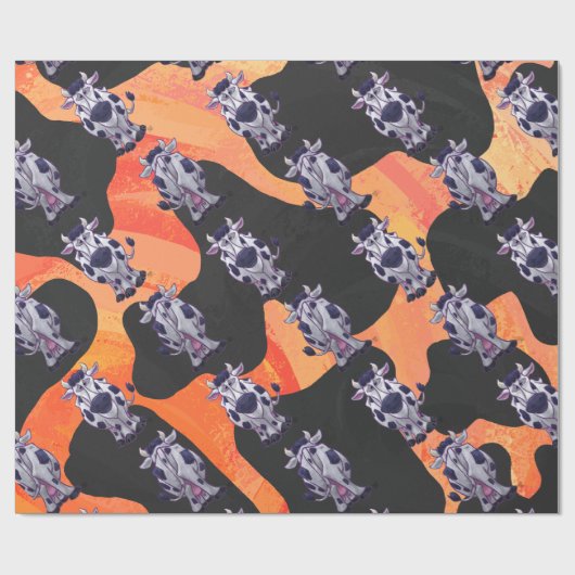 Kuh Schwarz und Orange Wild Me Geschenkpapier (Flach)