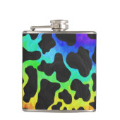 Kuh Schwarz und Regenbogen Druck Flachmann (Vorderseite)