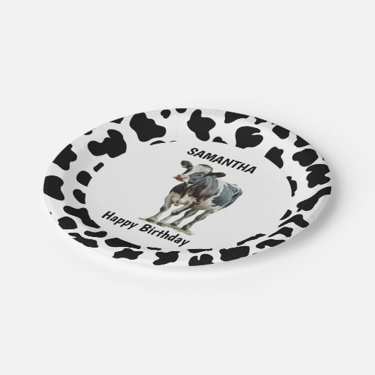 Kuh schwarz und weiß pappteller (Schrägansicht)