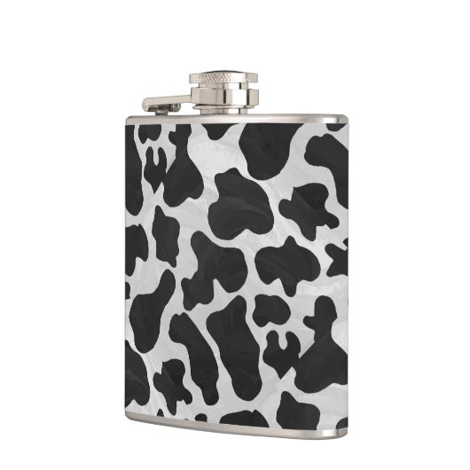 Kuh Schwarz-Weiß-Druck Flachmann (Links)