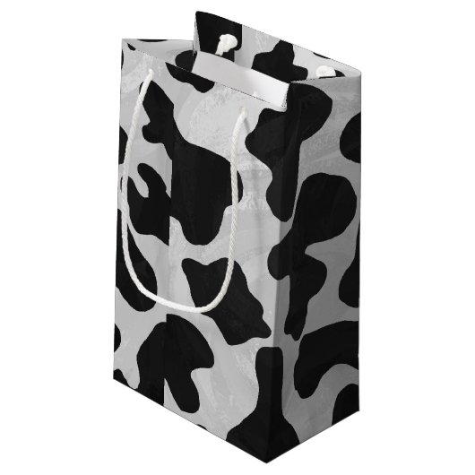 Kuh Schwarz-Weiß-Druck Kleine Geschenktüte (Rückseite Schrägansicht)