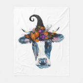 Kuh Schwarz-weiß Halloween Hexe Fleecedecke (Vorderseite)