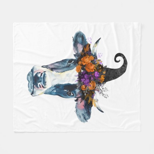 Kuh Schwarz-weiß Halloween Hexe Fleecedecke (Vorderseite (Horizontal))