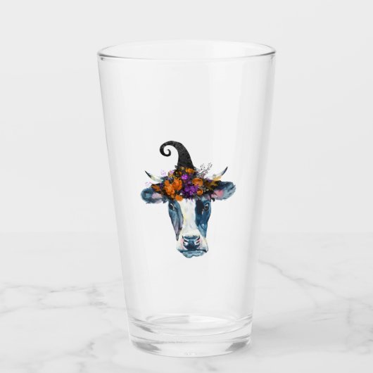 Kuh Schwarz Weiß Halloween Hexe Glas (Vorderseite)