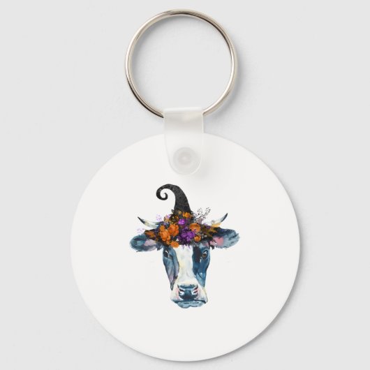 Kuh Schwarz-weiß Halloween Hexe Schlüsselanhänger (Vorderseite)