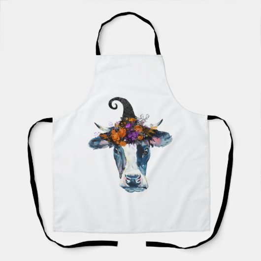 Kuh Schwarz-weiß Halloween Hexe Schürze (Vorderseite)