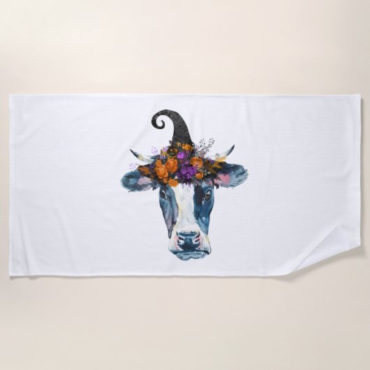 Kuh Schwarz-weiß Halloween Hexe Strandtuch (Vorderseite)