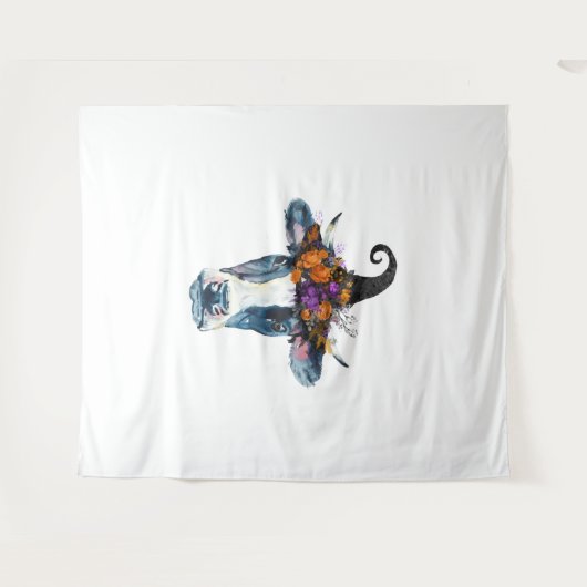 Kuh Schwarz-weiß Halloween Hexe Wandteppich (Vorderseite (Horizontal))