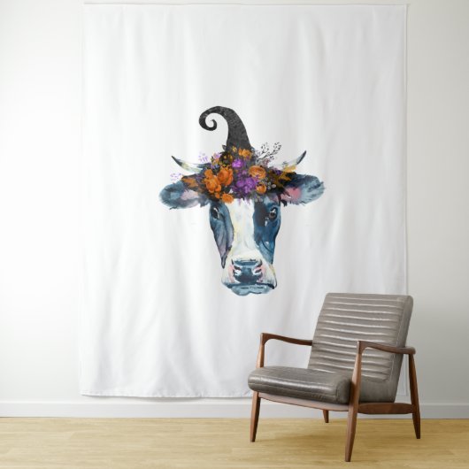 Kuh Schwarz-weiß Halloween Hexe Wandteppich (Beispiel)