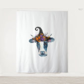 Kuh Schwarz-weiß Halloween Hexe Wandteppich (Vorderseite)