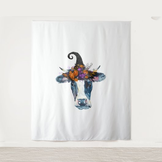 Kuh Schwarz-weiß Halloween Hexe Wandteppich (Vorderseite)