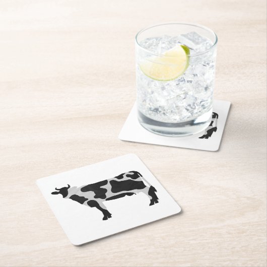 Kuh Schwarz-Weiß-Silhouette Rechteckiger Pappuntersetzer (Vor Ort)