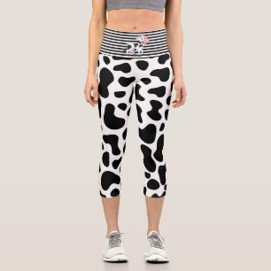 Kuh Schwarz-weiße Flecken Capri Leggings
