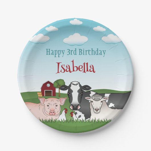Kuh Schweineschaf Hühner Zuchttiere Geburtstag Pappteller (Vorderseite)