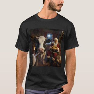 Kuh-Selfie mit Weihnachtsmann Lustiges Weihnachts- T-Shirt