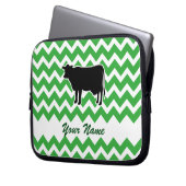 Kuh-Silhouette mit grünem Zickzack Muster Laptopschutzhülle (Vorderseite Links)