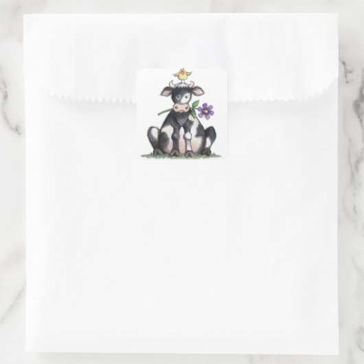 Kuh sitzend - Aufkleber (Tasche)