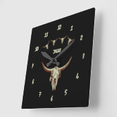 Kuh Skull Brown Schwarzer Western Land Rustikaler Quadratische Wanduhr (Winkel)