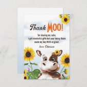 Kuh Sonnenblume Mädchen Erstgeburt Dankeskarte (Vorne/Hinten)